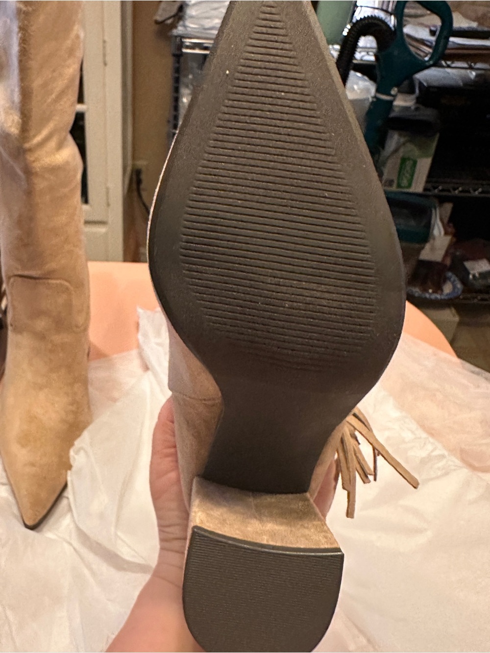 NWT Madden Girl Beige Shakke Fringe Knee-High Block Heel Boots - Picture 11 of 13